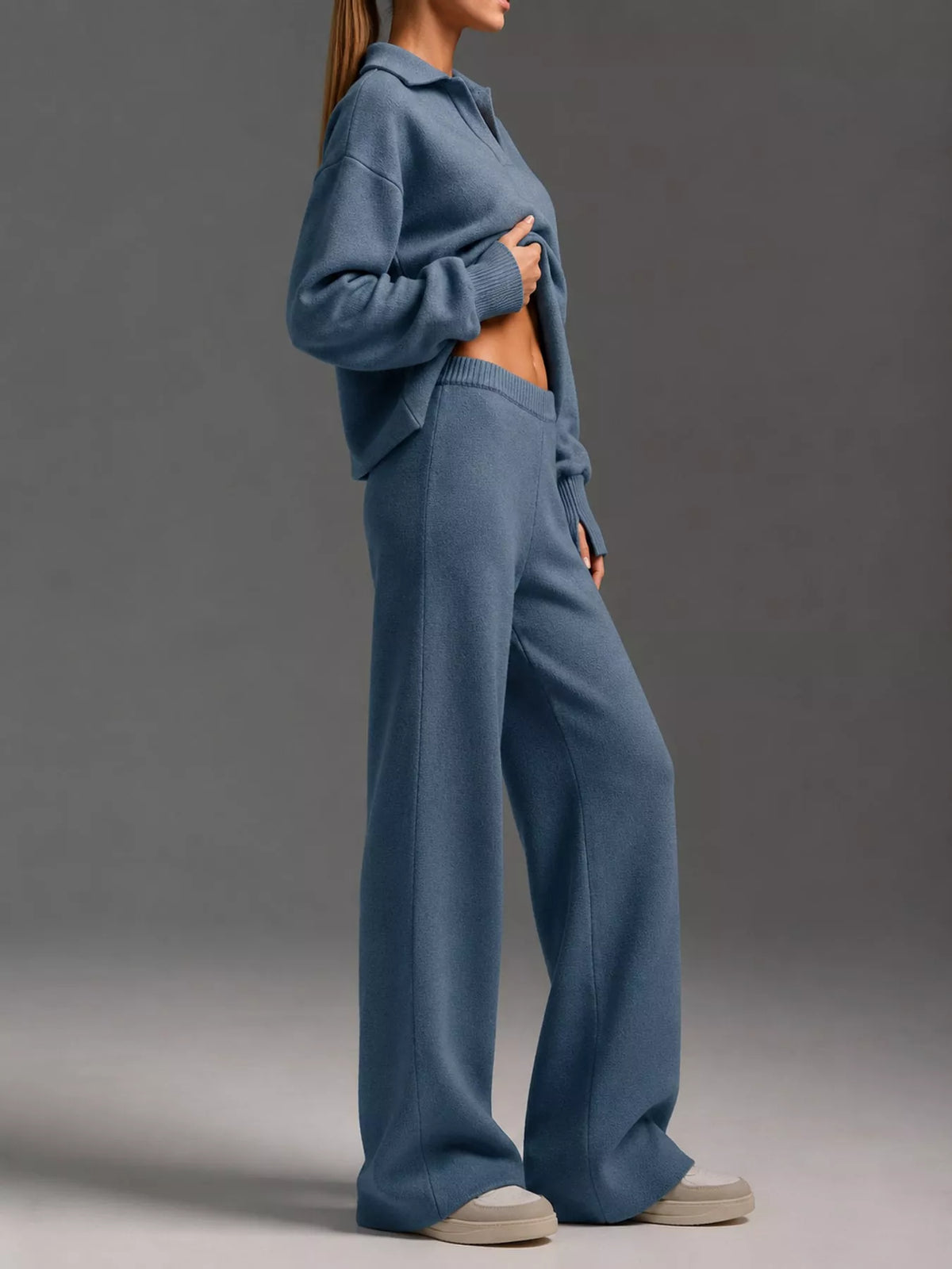 Polo top and pants set, blue side