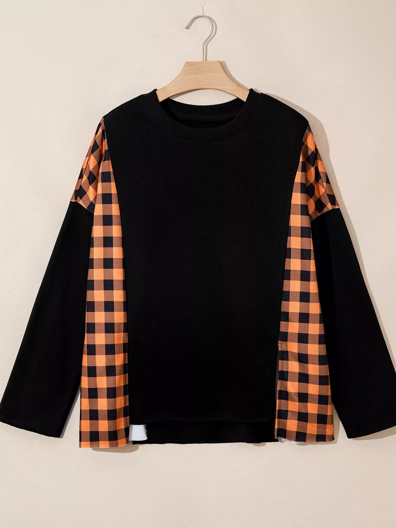 Trendsi Patchwork Plaid Pumpkin Face Long Sleeve Top -