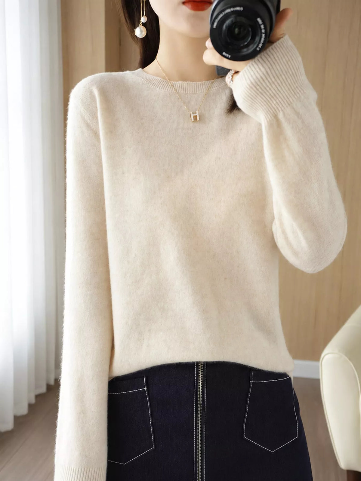 Crew Neck Long Sleeve Sweater — front view