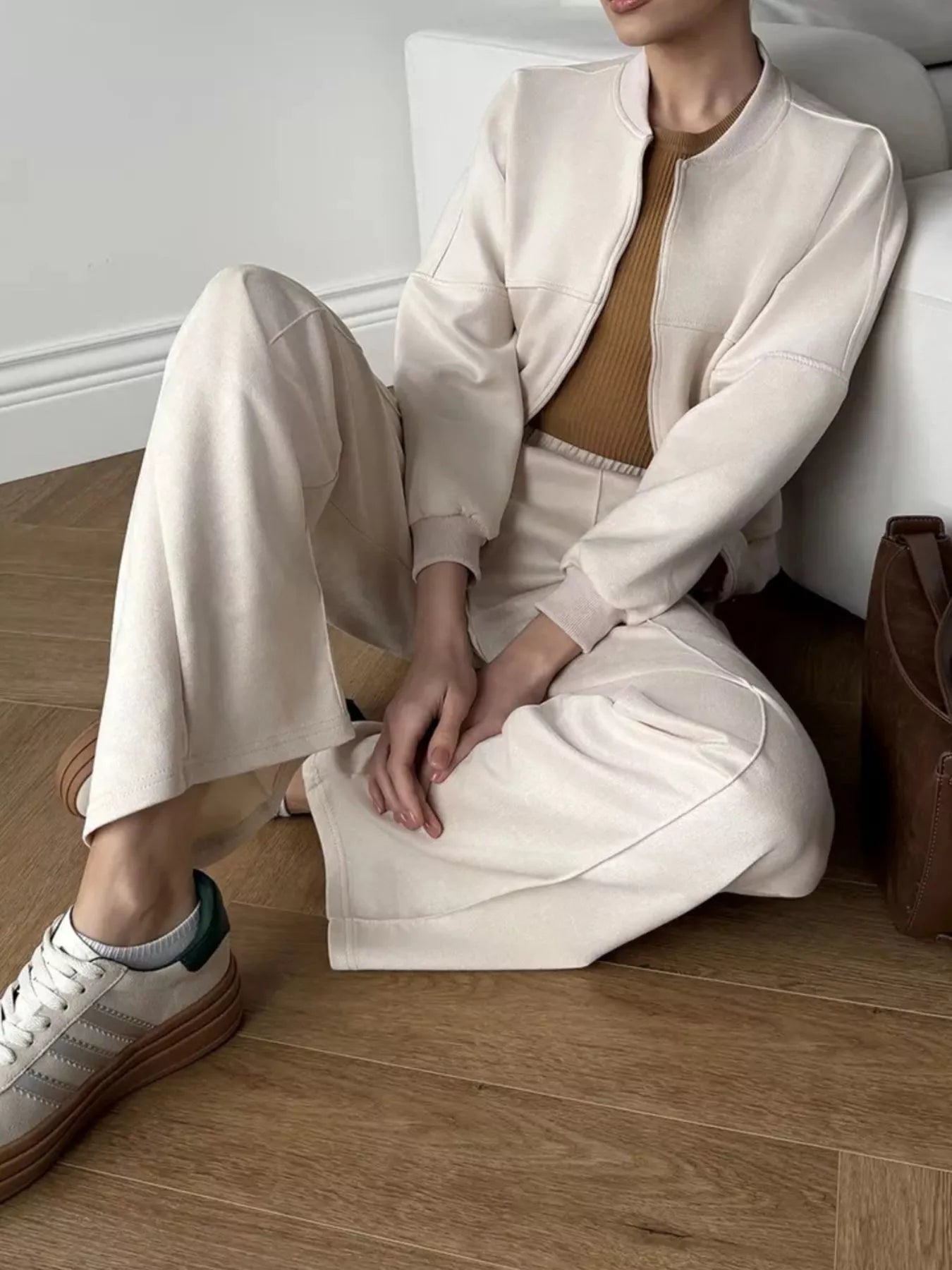 Trendsi Zip Up Sweatshirt and Wide-Leg Pants Set -