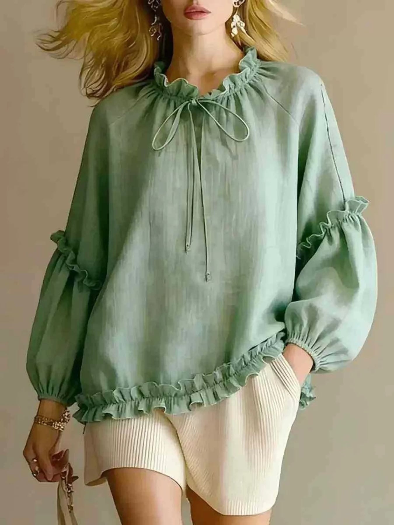 Trendsi Frill Balloon Sleeve Blouse -