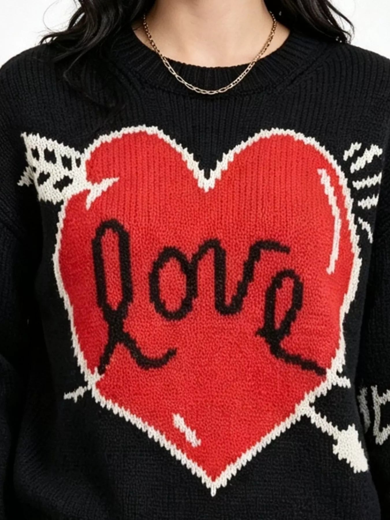 Trendsi Heart Round Neck Ribbed Sweater -