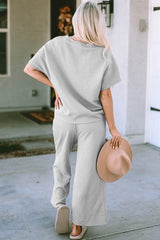 Trendsi Double Take Full Size Texture Short Sleeve Top and Pants Set -