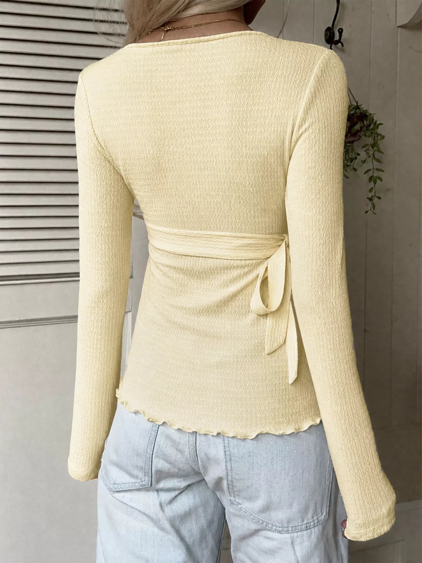 Long sleeve wrap T-shirt with side tie