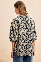 Trendsi BiBi Floral Jacquard Short Dolman Sleeves Shirt - Shirts