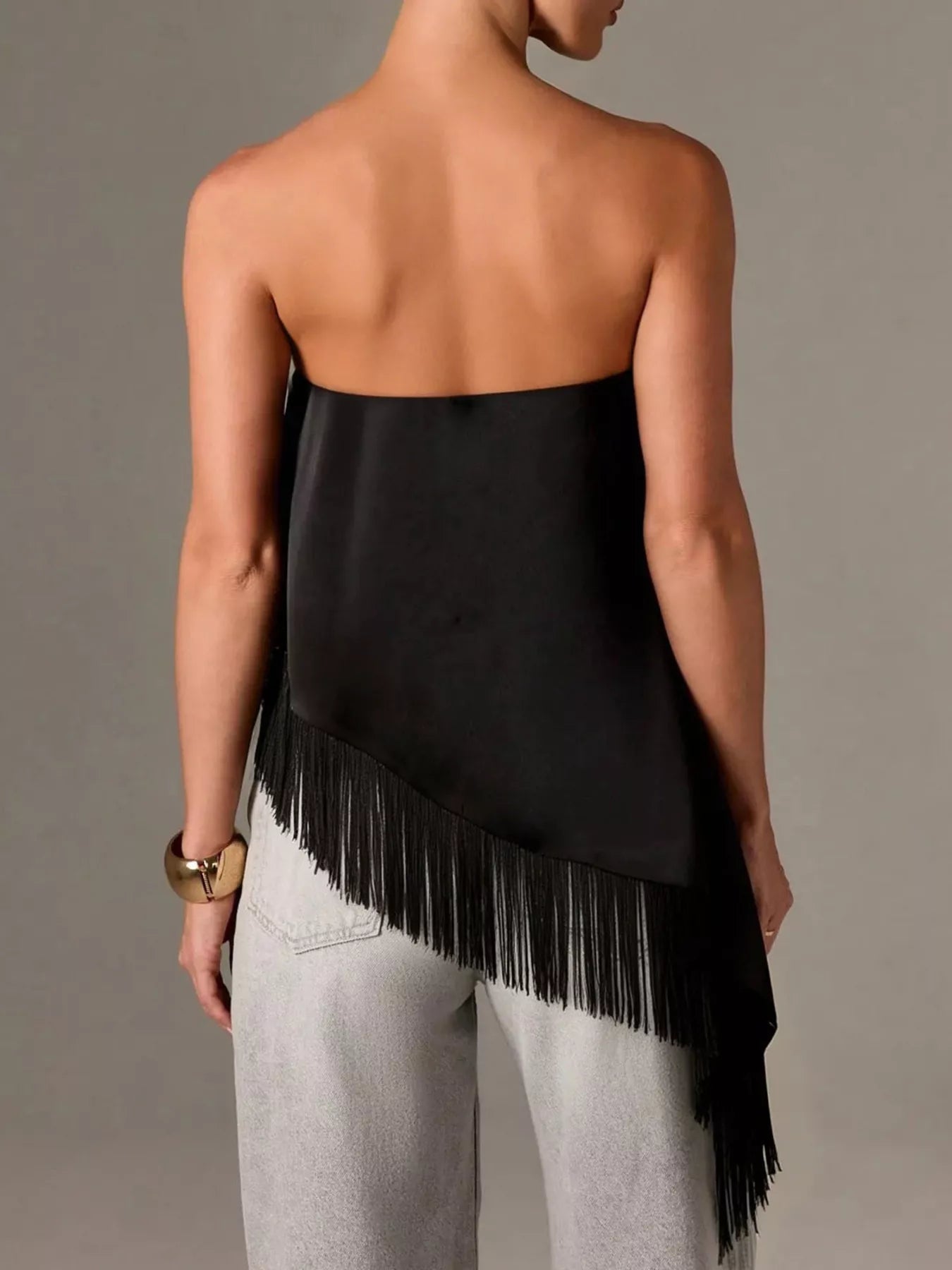Trendsi Asymmetric Fringe Tube Top -