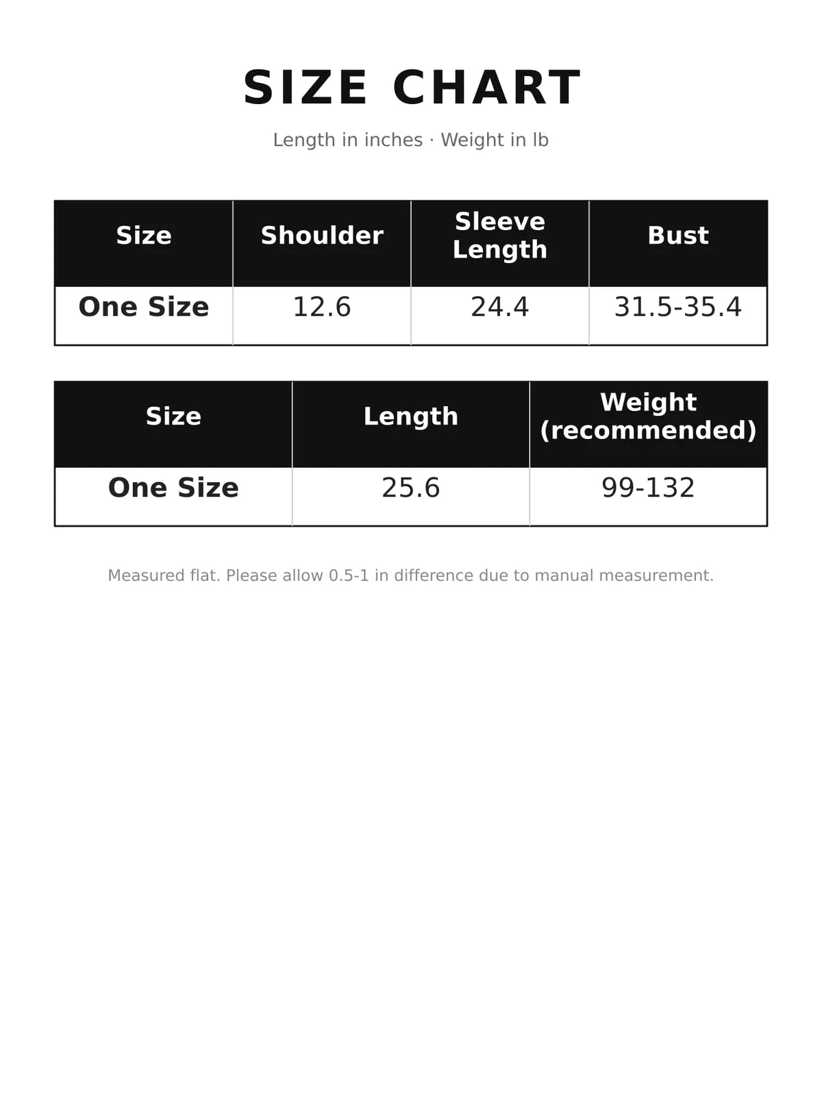 Layered knit top, size chart