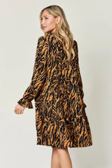 Trendsi Double Take Full Size Printed Ruffle Hem Long Sleeve Dress -