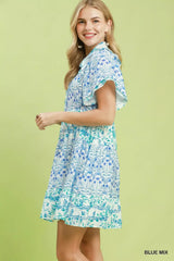 Trendsi Umgee Mixed Floral Tiered Mini Dress with Flutter Sleeves -