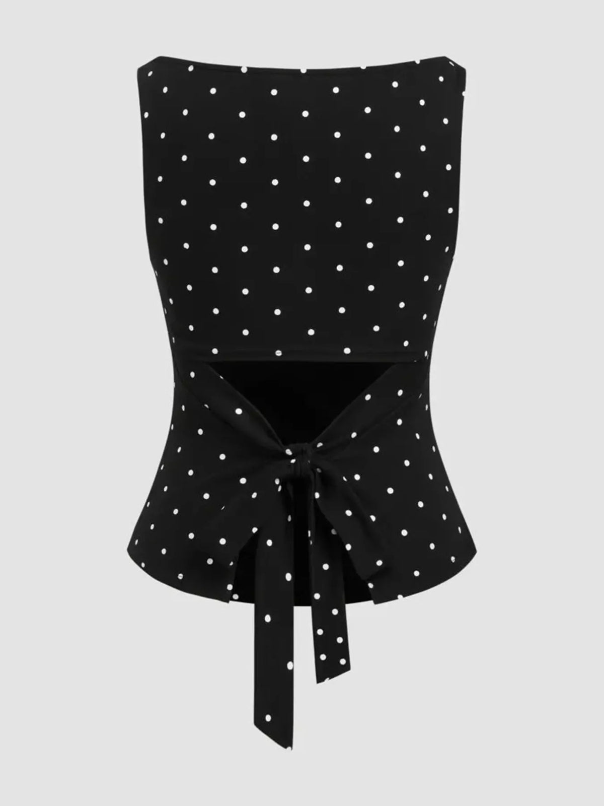 Polka Dot Print Sleeveless Tank Top with Tie Back in black and white