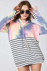 Trendsi BiBi Tie Dye French Terry Cowl Neck Top -