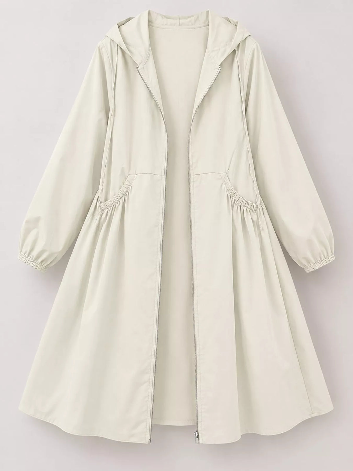 Hooded longline jacket, cream flat lay