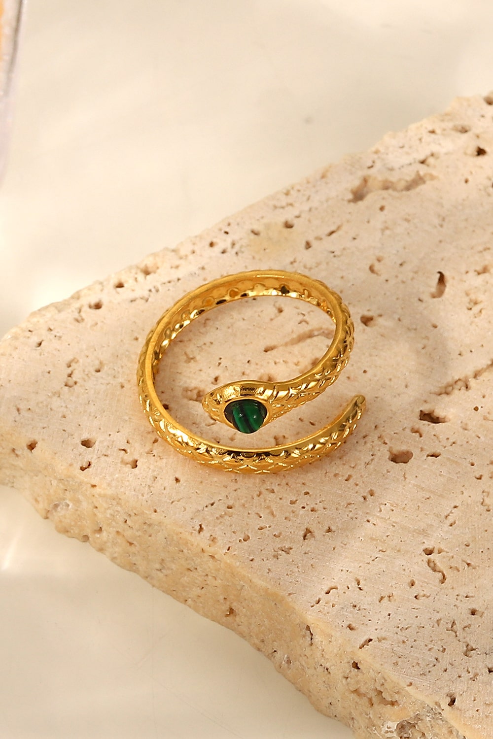 Trendsi Snake Charmer Malachite Snake-Shaped Bypass Ring -