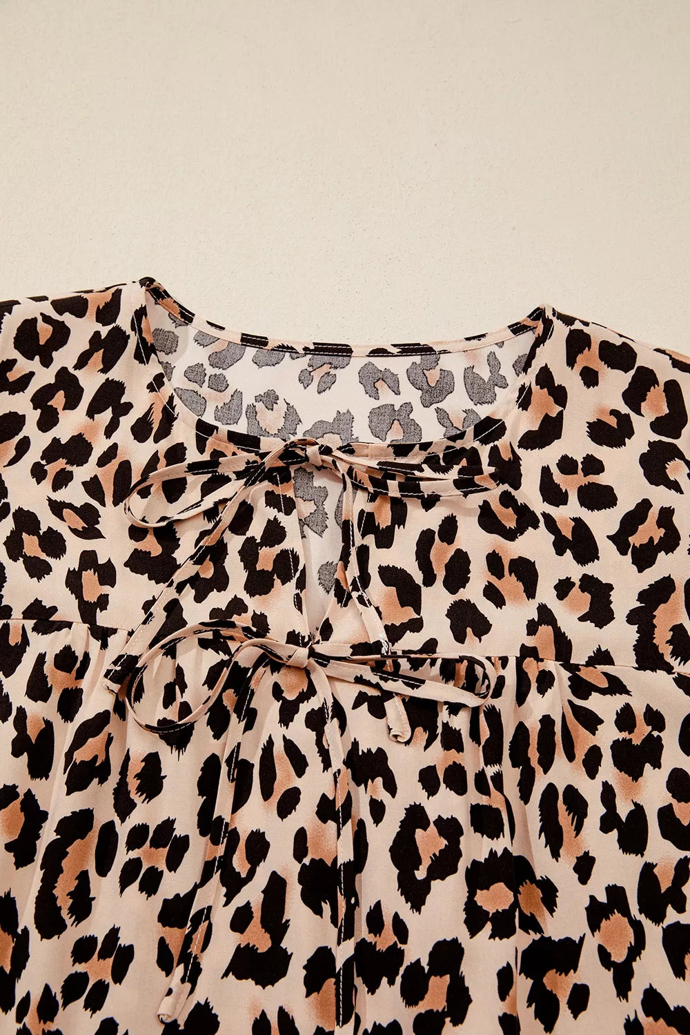 Trendsi Leopard Print Tie-Neck Blouse -