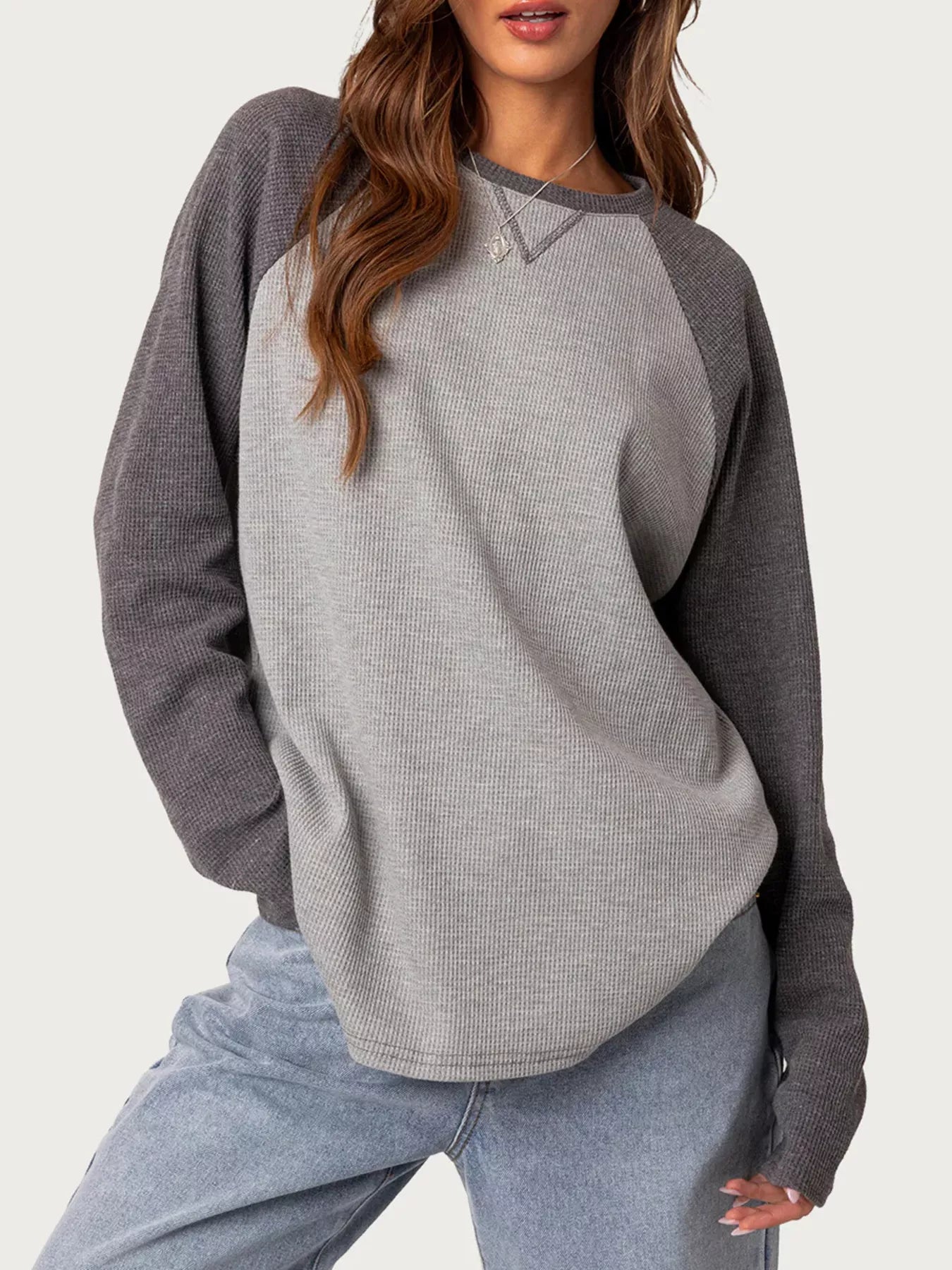 Trendsi Color-Block Raglan Long Sleeve T-Shirt -