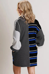 Trendsi Oh Full Size Striped Half Button Long Sleeve Mini Dress - Dresses