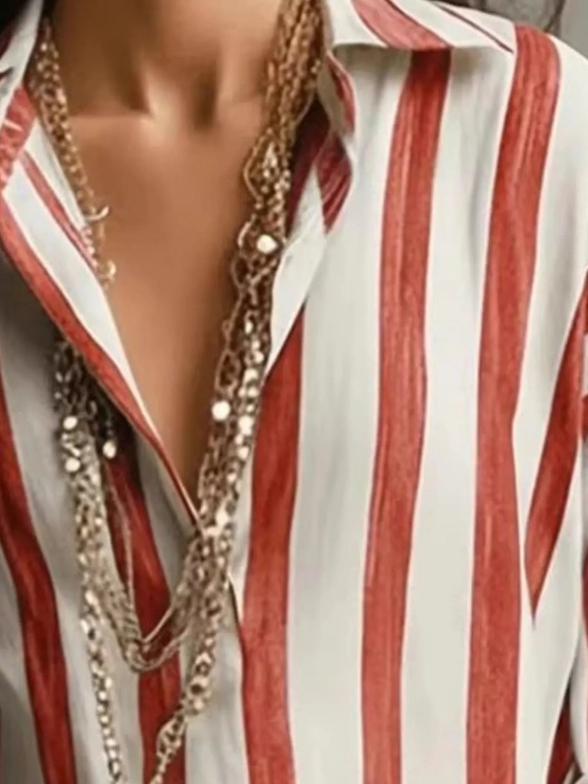 Oversized Striped Long Sleeve Shirt, collar detail