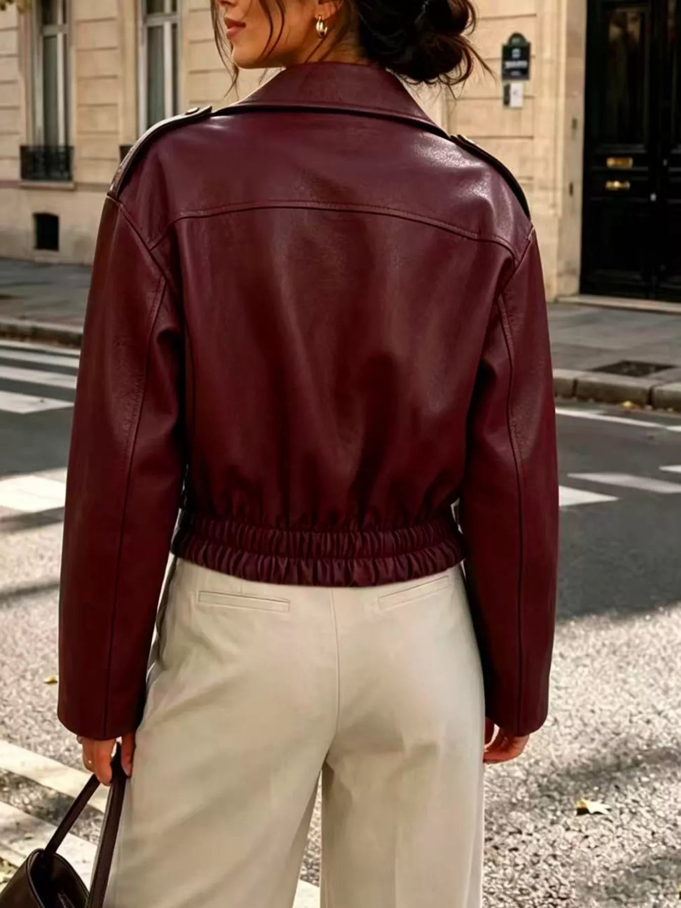 Trendsi Faux Leather Zip Up Jacket -