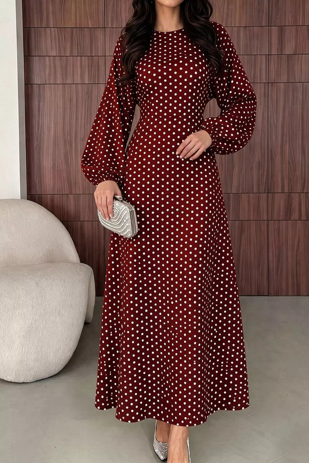 Polka dot long sleeve maxi dress