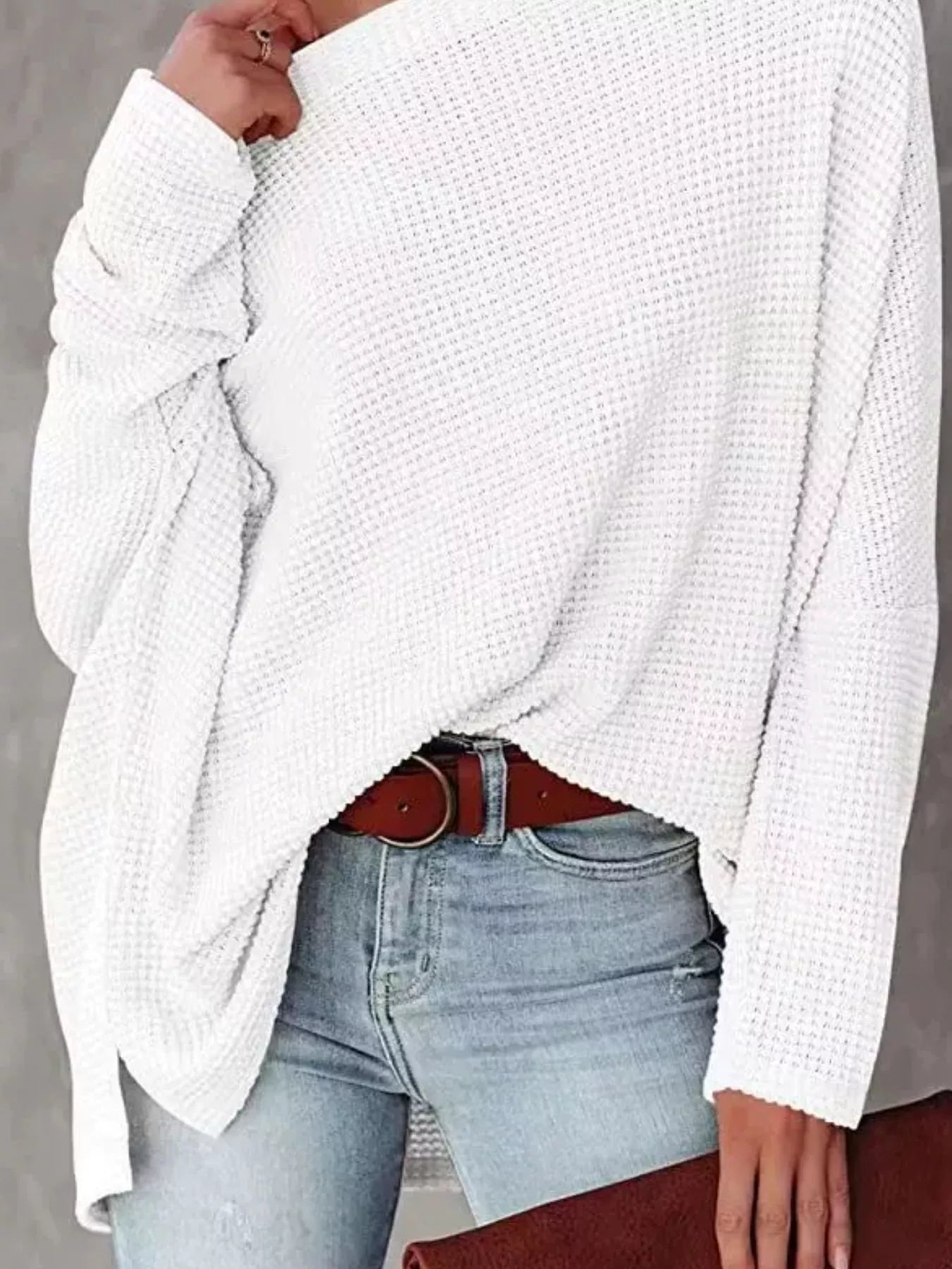 Trendsi Boat Neck Waffle Knit Top -