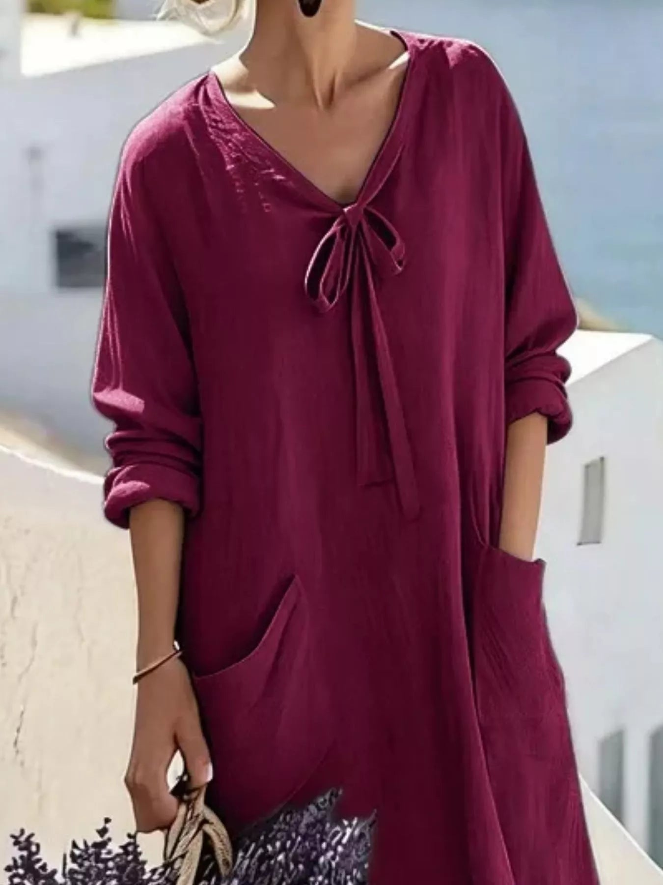 Trendsi Full Size Long Sleeve Loose Maxi Dress with Pockets Plus Size -