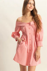 Trendsi HYFVE Button Down Spaghetti Strap Mini Dress with Pockets -