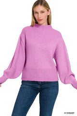 Trendsi Zenana Balloon Sleeve Mock Neck Sweater -
