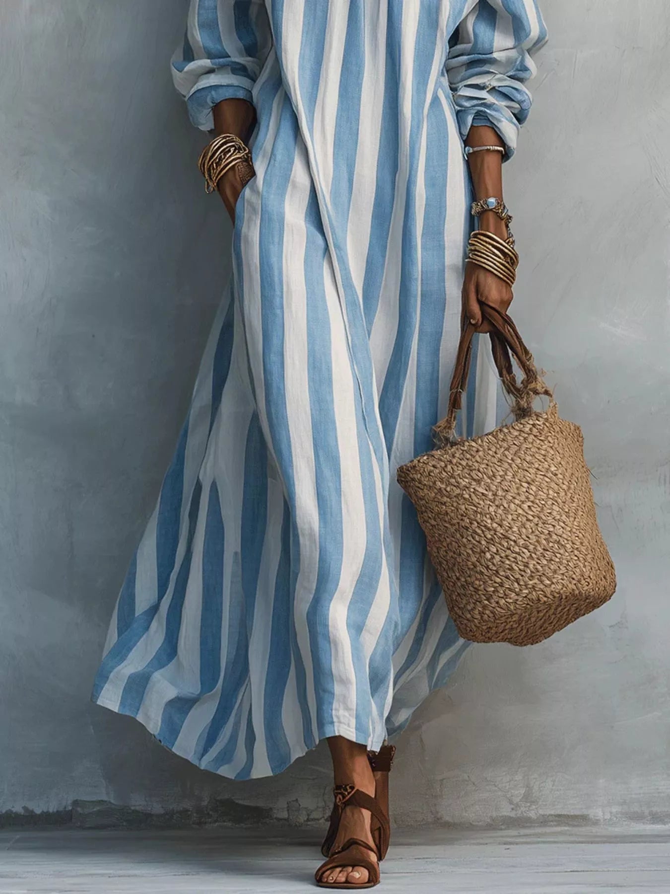 Trendsi Off-Shoulder Striped Dress with Pockets -