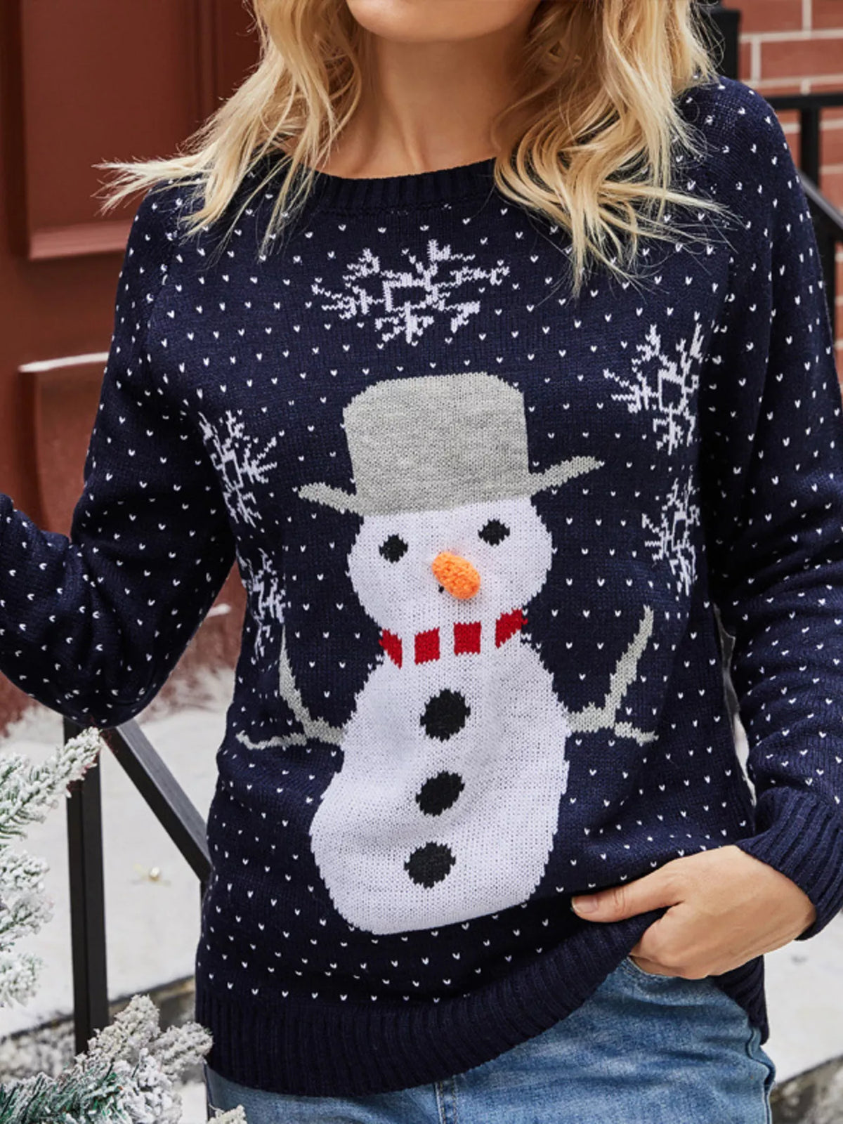 Snowman graphic raglan sleeve sweater