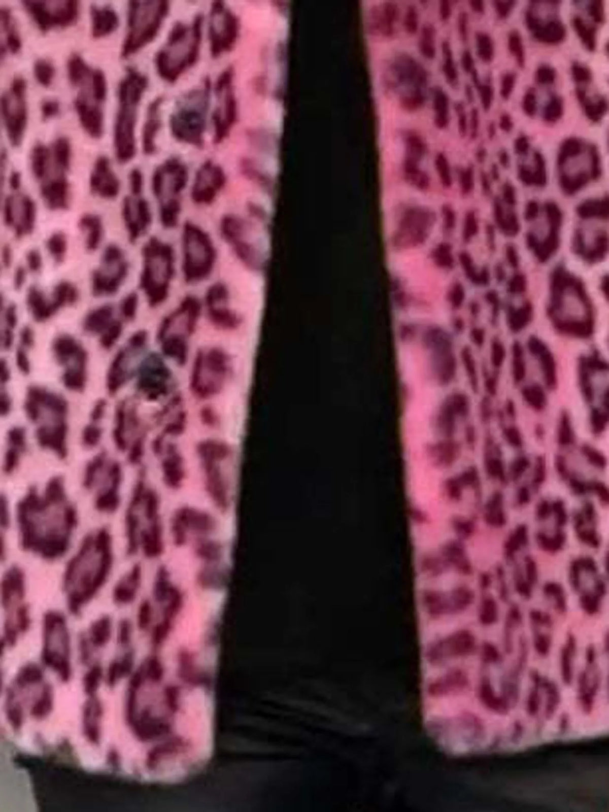 Open Front Leopard Print Faux Fur Jacket — construction details