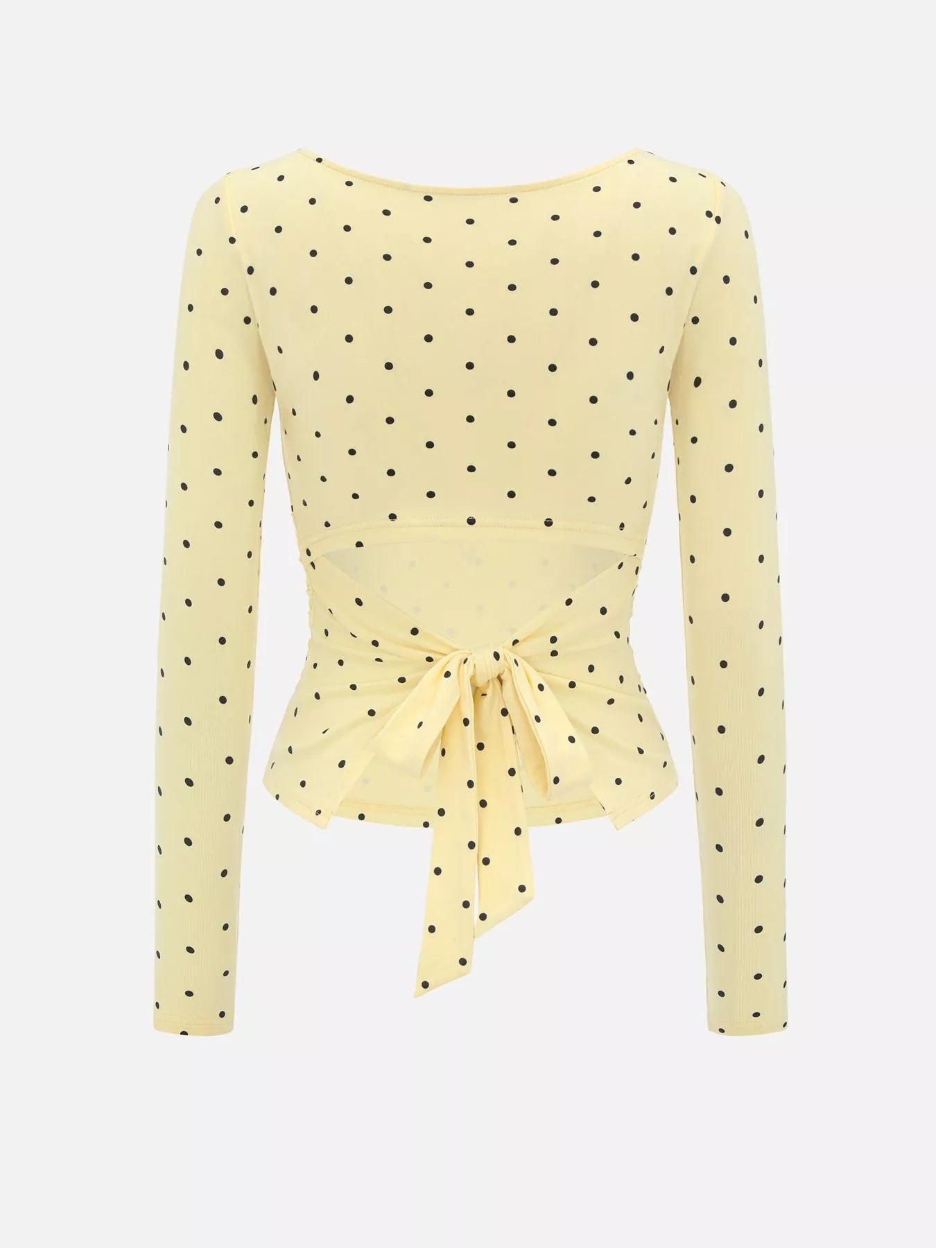 Trendsi Long Sleeve Polka Dot Tie Back T-Shirt -