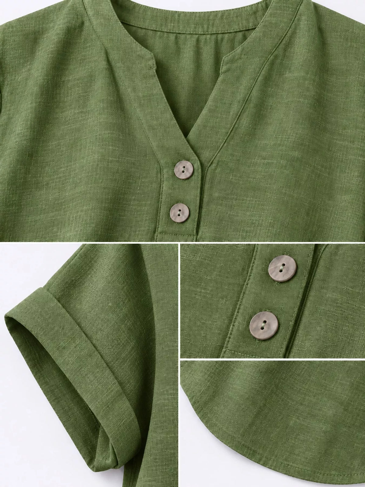 Olive green button detail short sleeve blouse, detail view