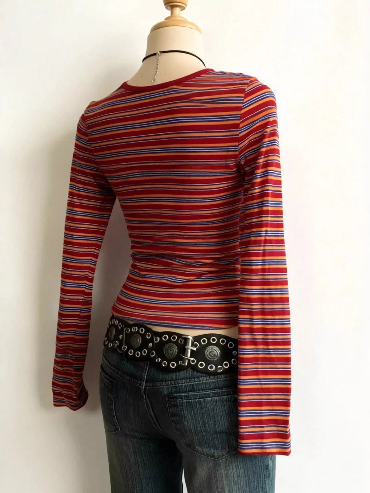 Round neck long sleeve t-shirt, back view