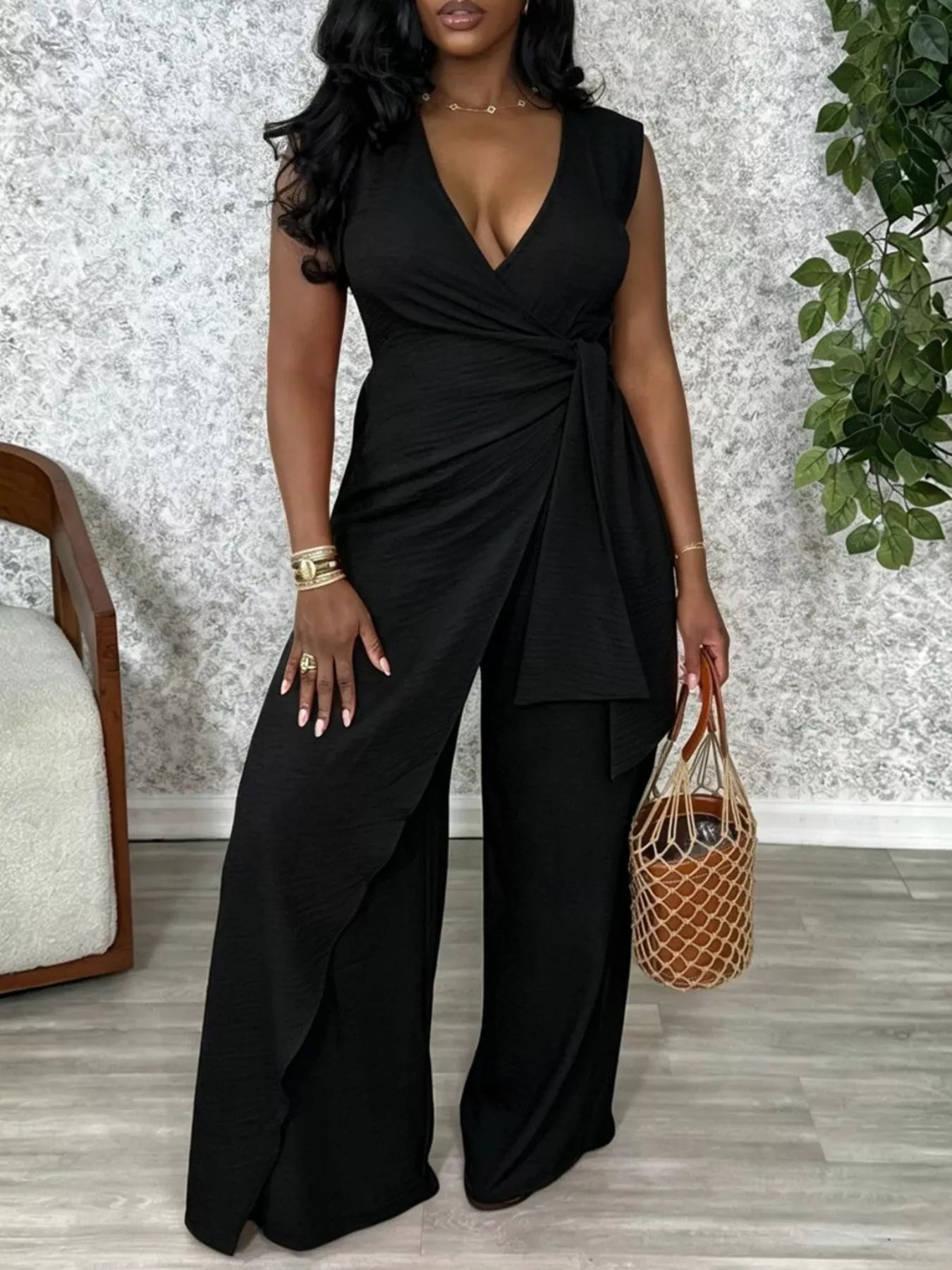 Trendsi Wrap Front Wide Leg Jumpsuit -