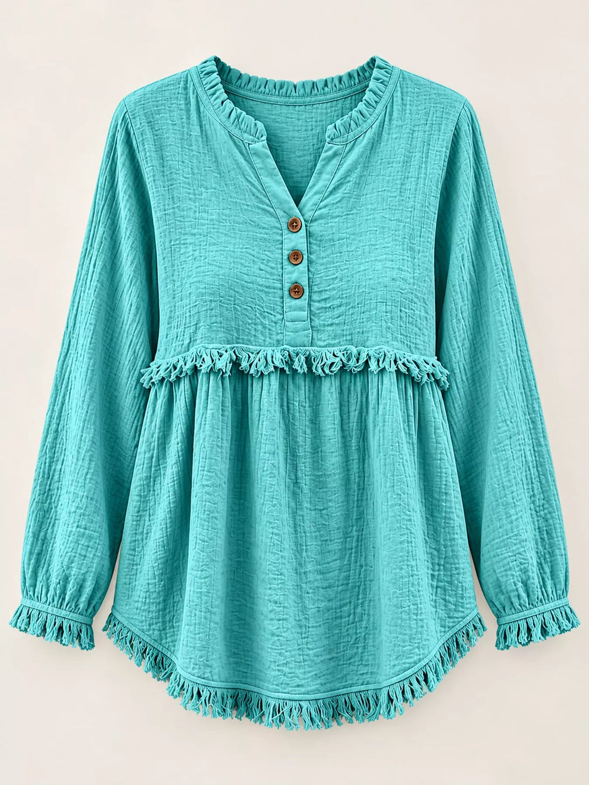 Frayed-hem blouse, teal flat front