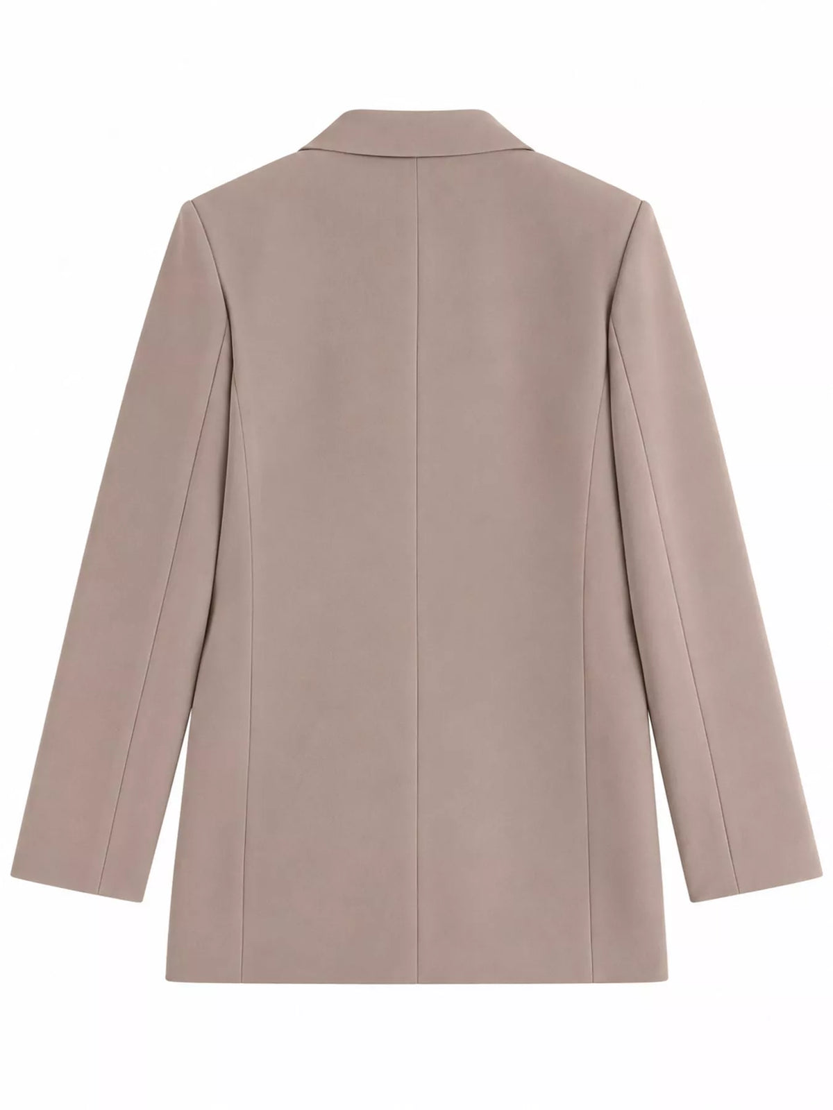 Taupe double-breasted lapel collar blazer, back view