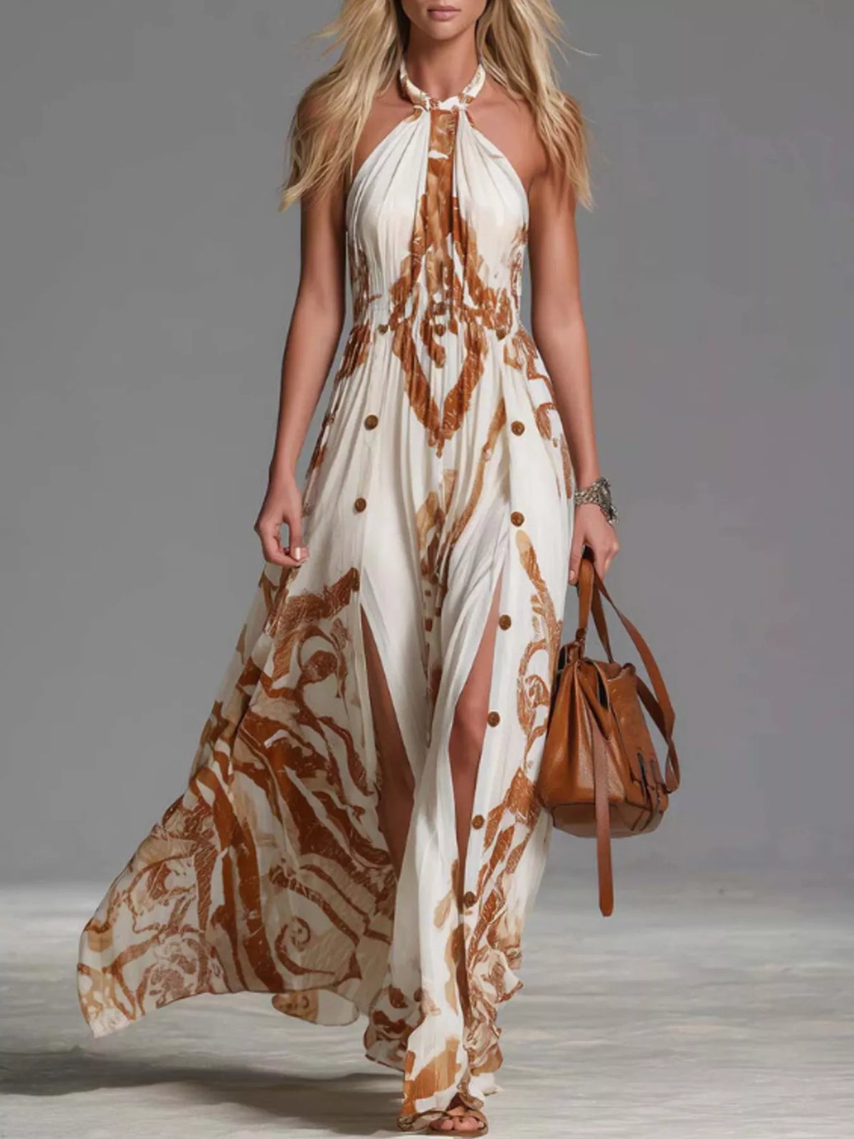 Trendsi Printed Halter Neck Maxi Dress -