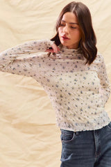 Trendsi SO ME Floral Print Textured Long Sleeve Knit Top -