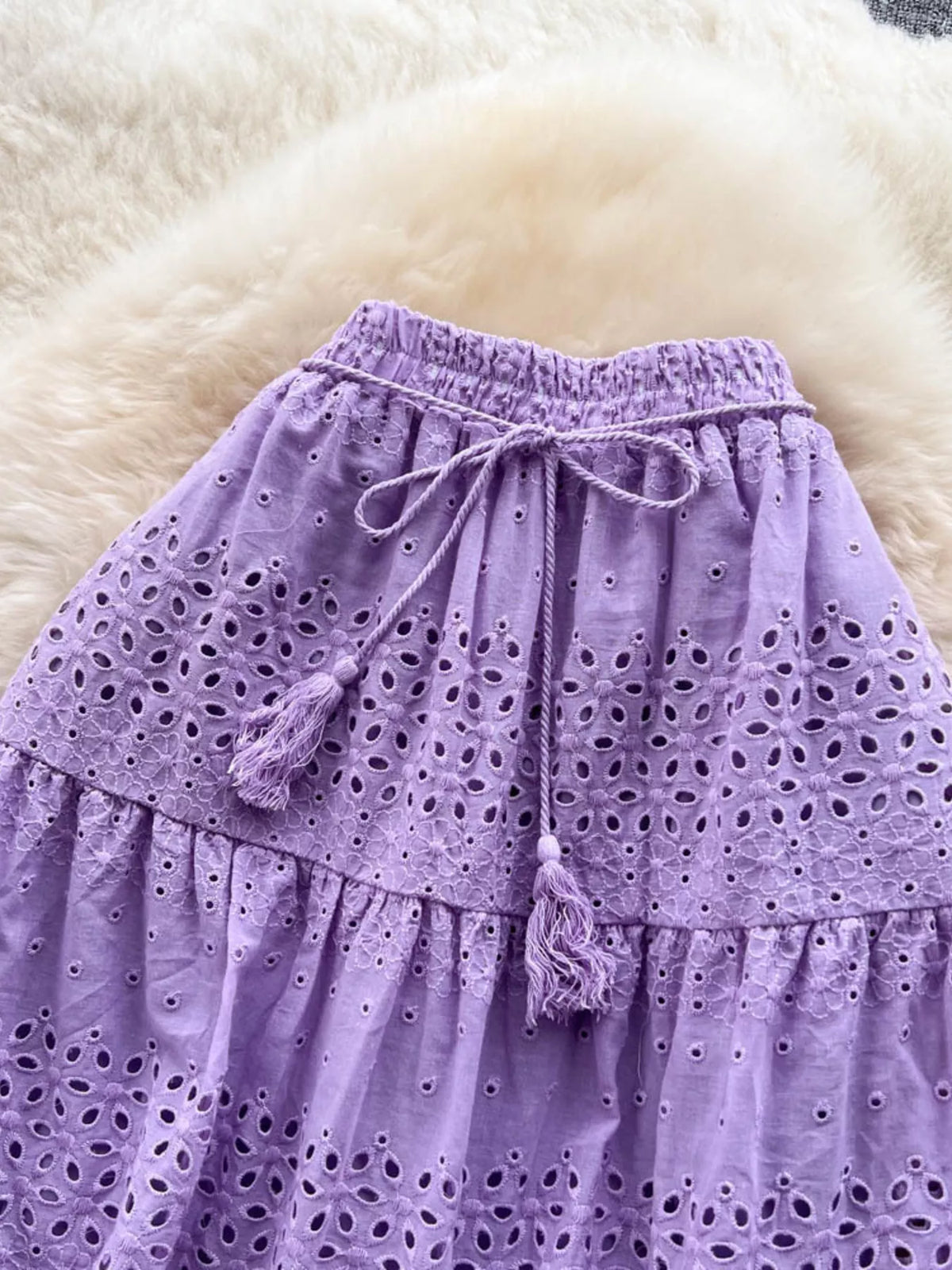Trendsi Eyelet Tiered Maxi Skirt -