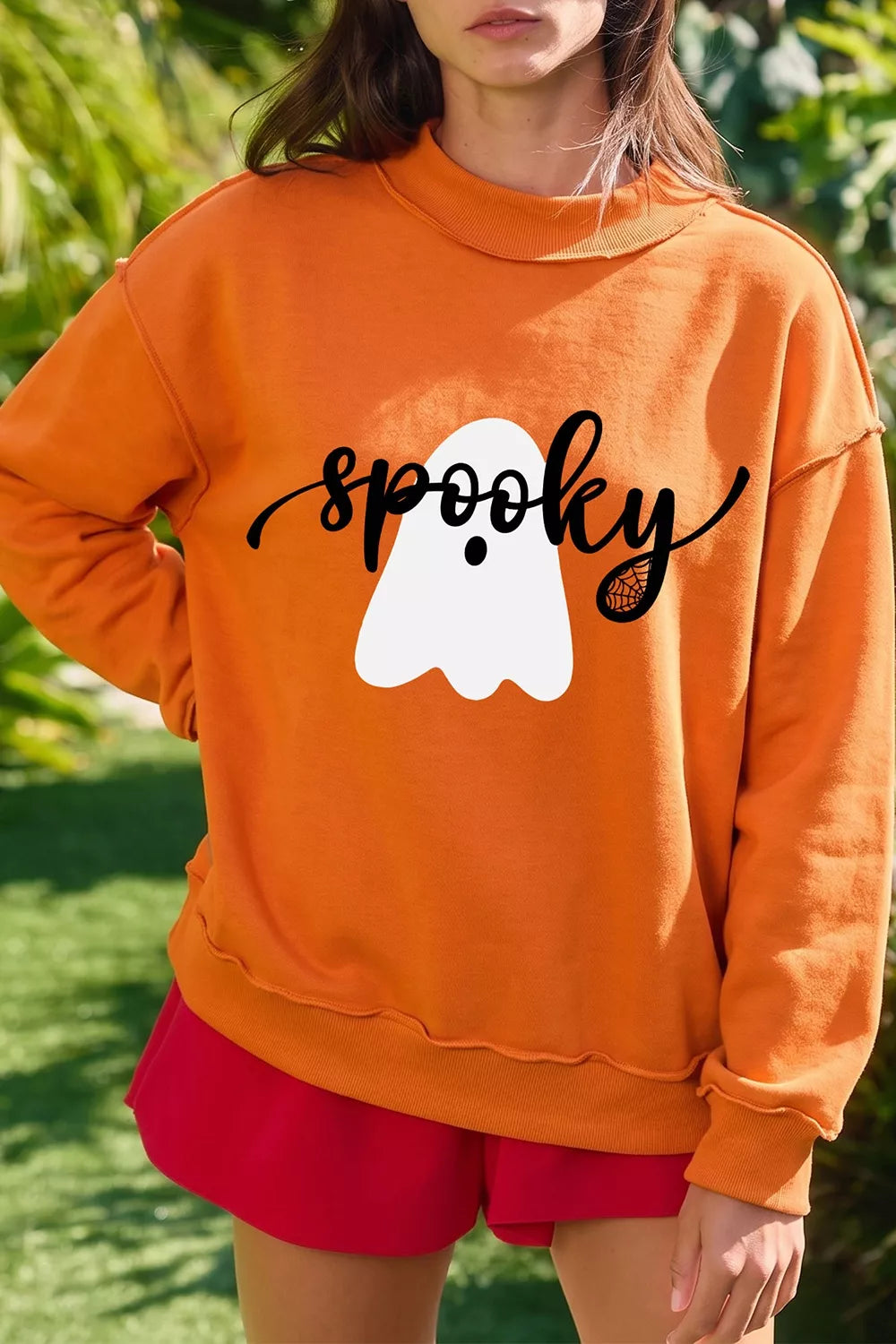 Trendsi Ghost/ BOO Reversible Print Mock Neck Casual Sweatshirt -