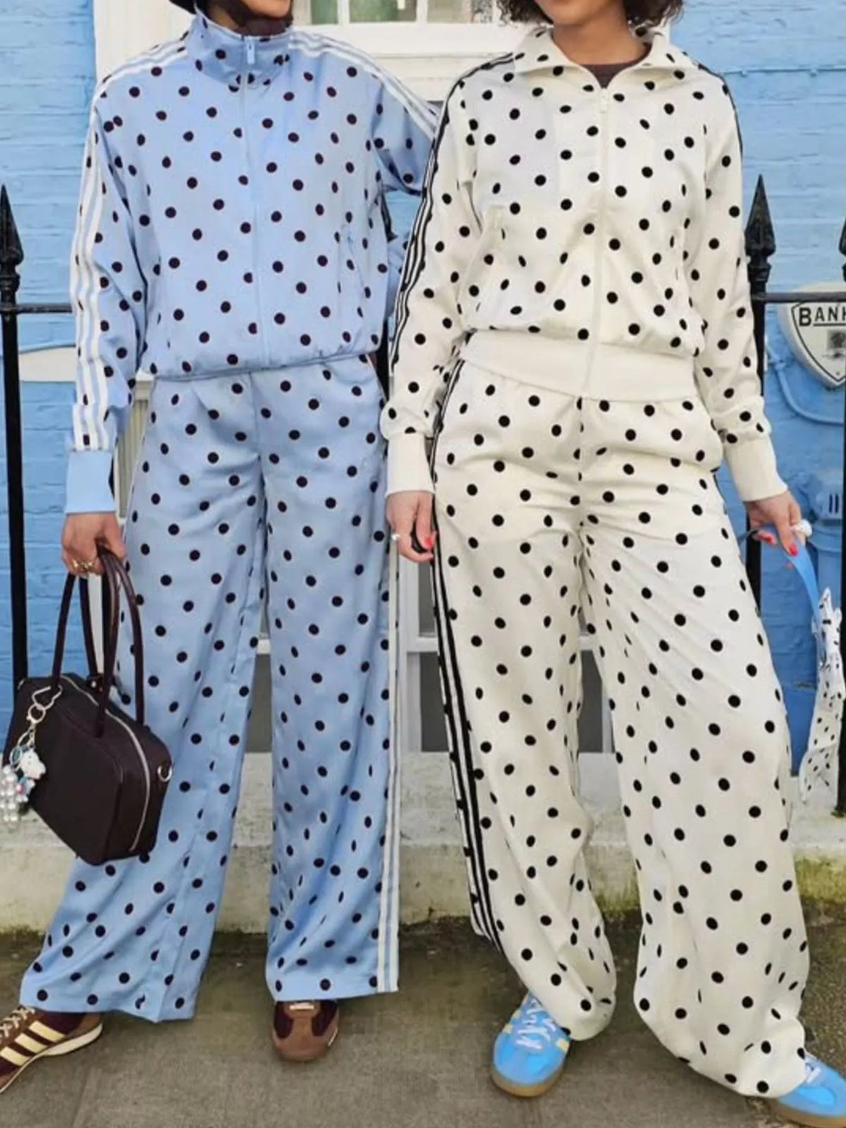 Trendsi Polka Dot Side Striped Outerwear and Pants Set -