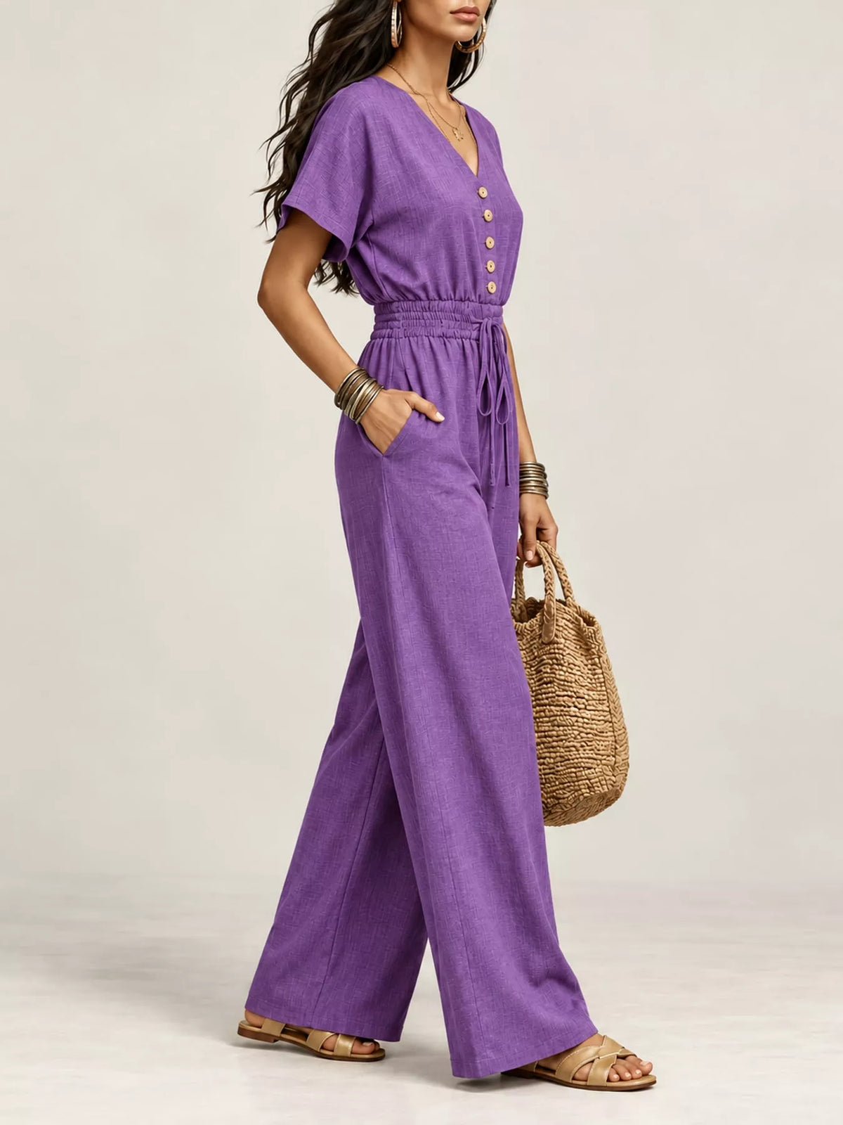 Wide-leg short-sleeve jumpsuit