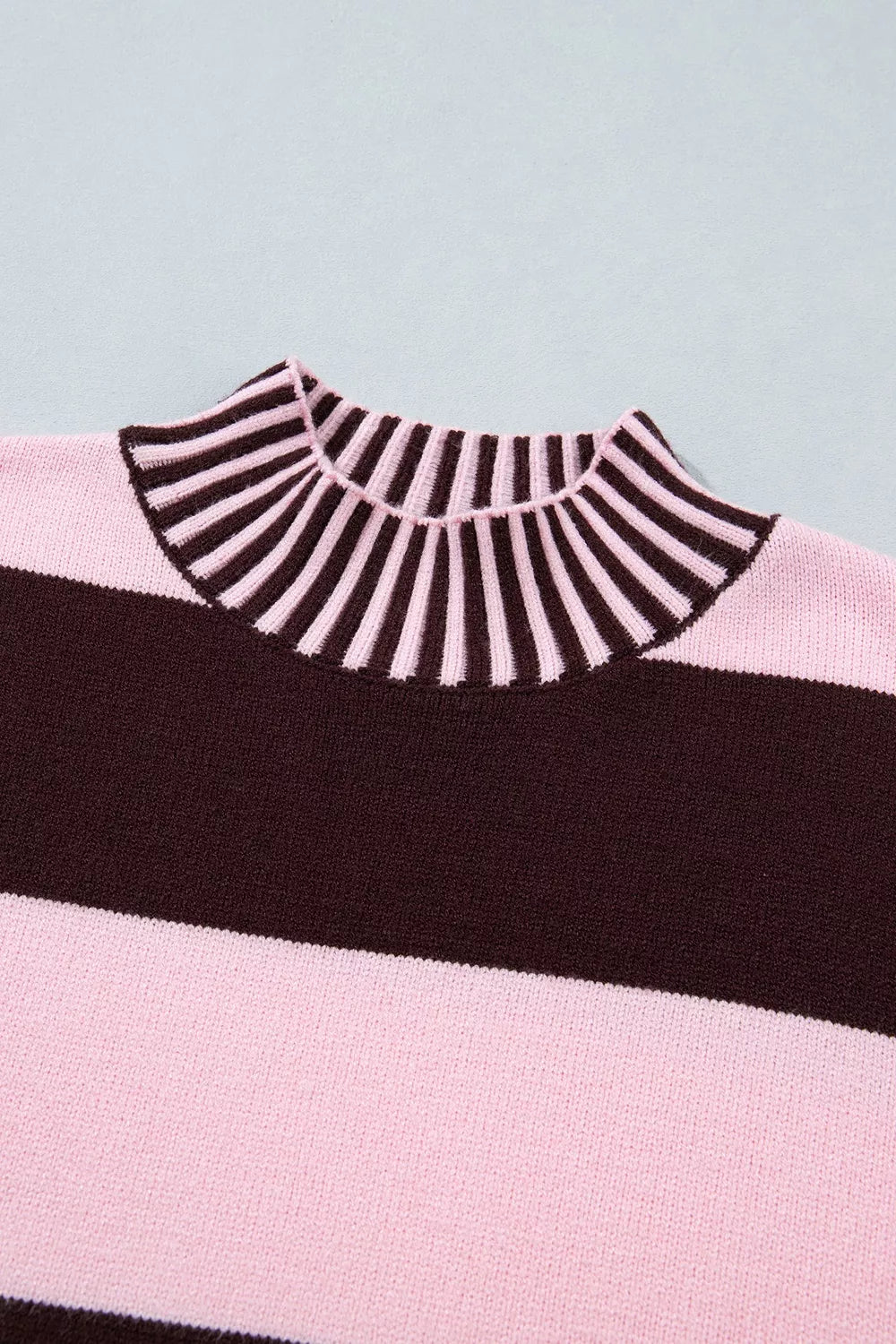 Trendsi Stripe Contrast High Neck Dropped Shoulder Relaxed Sweater -