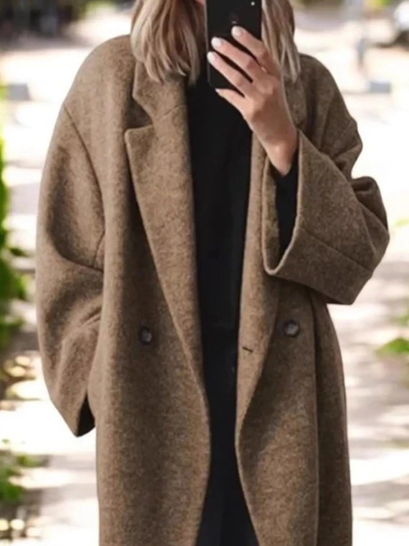 Trendsi Full Size Lapel Collar Wool Blend Longline Coat Plus Size -