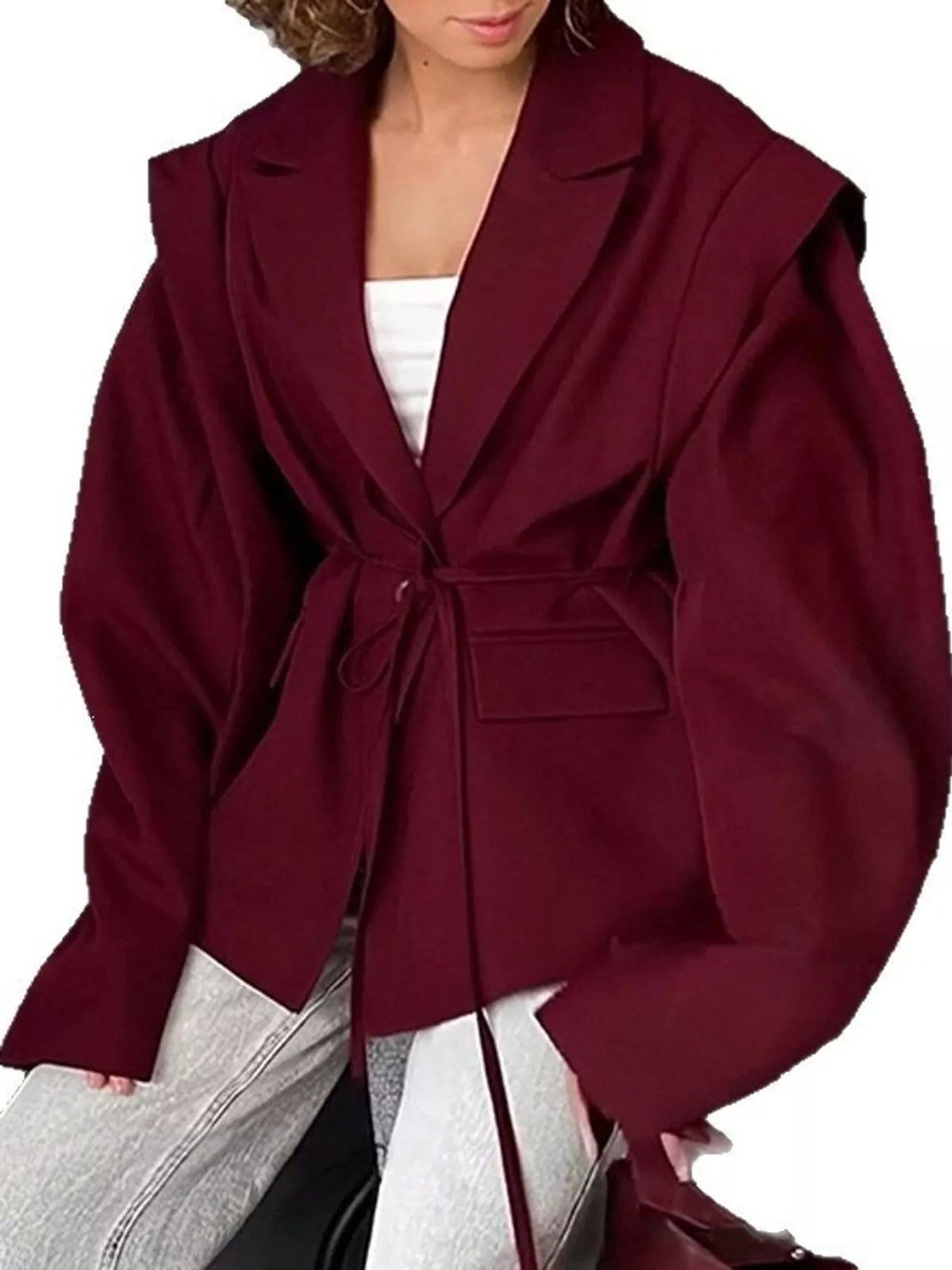 Collared long sleeve blazer, front view on model