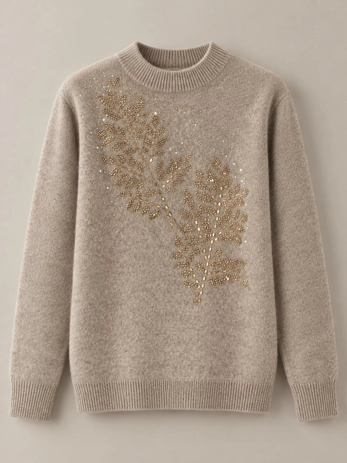 Rhinestone Leaf Mock Neck Sweater — garment front