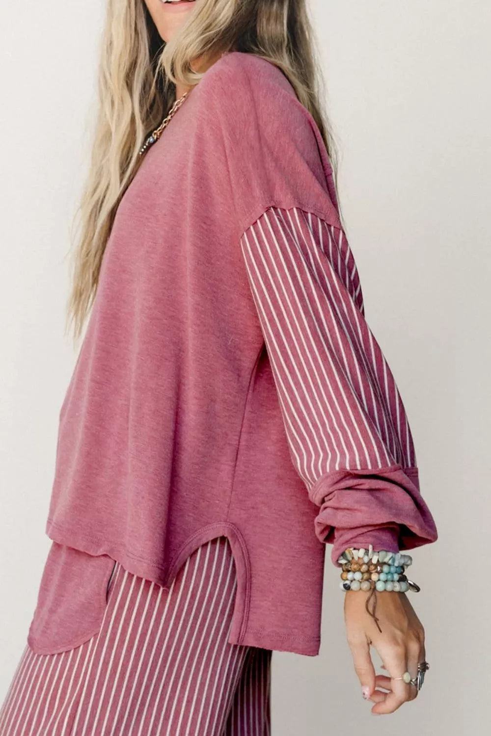 Trendsi Rae Edge Patchwork Long Sleeve Top and Pocket Casual Pants Set -