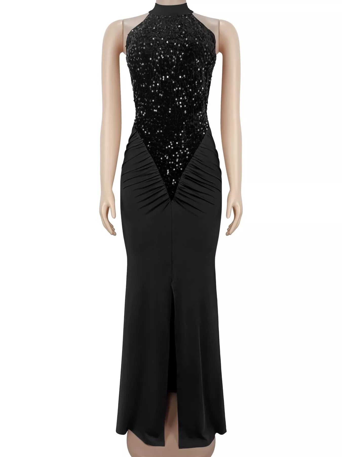 Trendsi Sequin High Slit Sleeveless Maxi Dress -