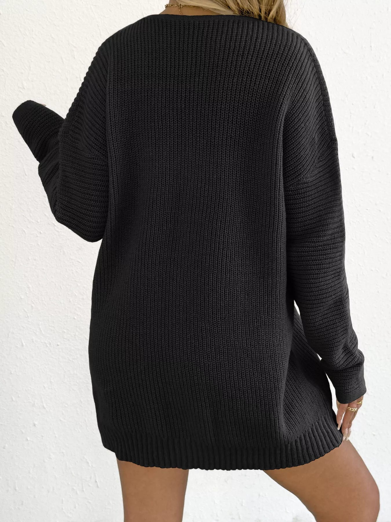 V-neck ribbed-knit sweater dress