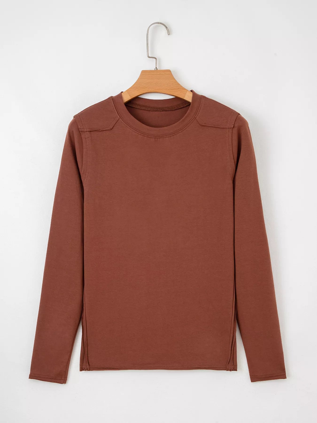 Trendsi Raw Seam Detail Solid Color Long Sleeve Top -